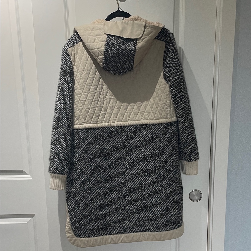 SEE BY CHLOE WOOL BLEND HOODED QUILT JACKET  - Beige and Black - Picture 5 of 5